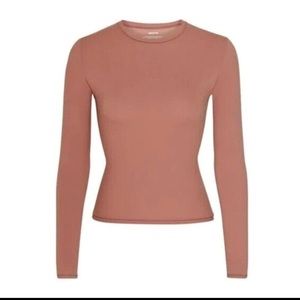 SKIMS COTTON JERSEY LONG SLEEVE TSHIRT ROSE CLAY